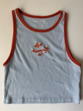 American Eagle Outfitters dream big Light Blue Ribbed Tank with Orange Trim